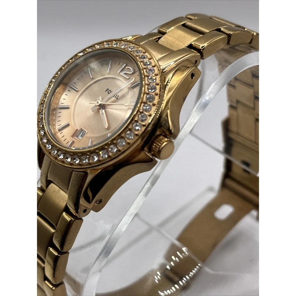 Fossil Riley Rose Gold Watch Stainless Steel Crystal Accent ES2889- New Battery‎